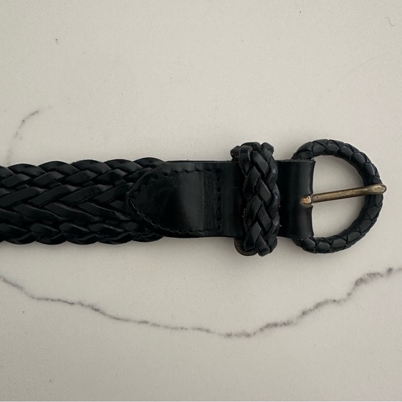 Vintage Cole Haan Braided Leather Belt with Round Covered Buckle Black 28 / S - Picture 4 of 7